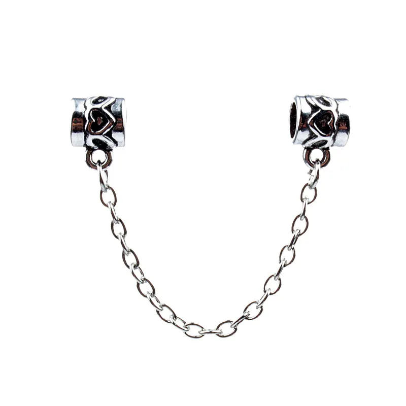 Cadena de seguridad de corazón, joyería de moda para mujer, chapado en plata 925, encantador para Pan, pulsera DIY, abalorio, PANZA007-62 de estilo europeo