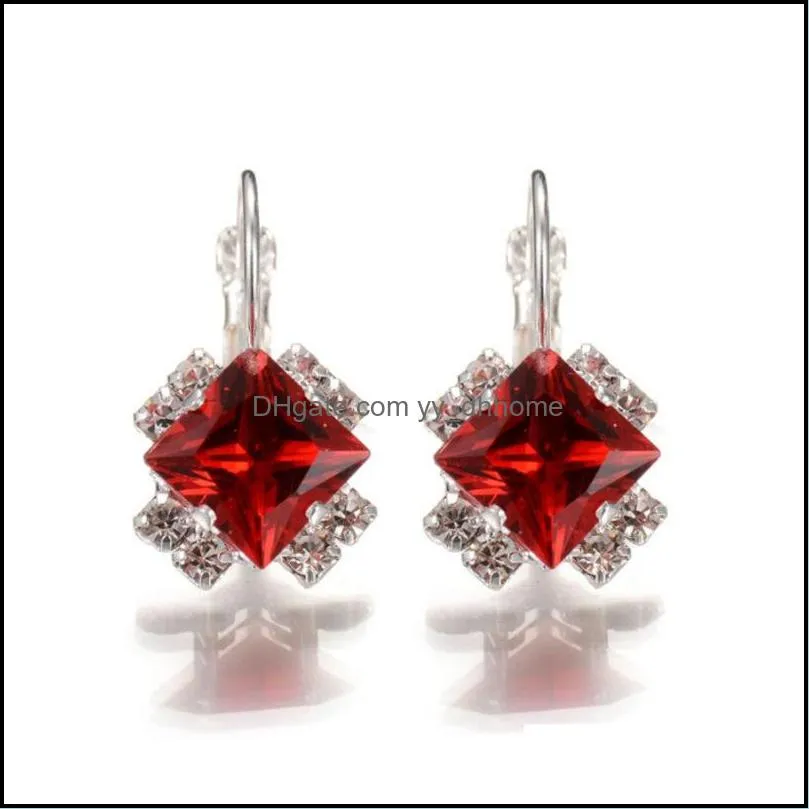 Stone Rhinestones White Red Square Crystal Drop Dangle Earrings For Women Statement Wedding Jewelry Gifts