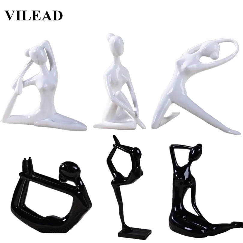 VILEAD 11 Style Resin Girl Yoga Figurines Abstract Black White Yoga Woman Model Modern Miniatures for Office Vintage Home Decor T200331