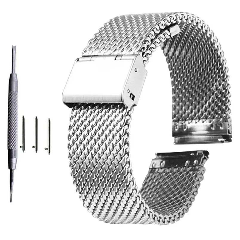 18mm 20mm 22mm 24mm Universal Milanese Watchband Quick Release Watch Band Mesh Stainless Steel Strap Wrist Belt Bracelet Black 220704