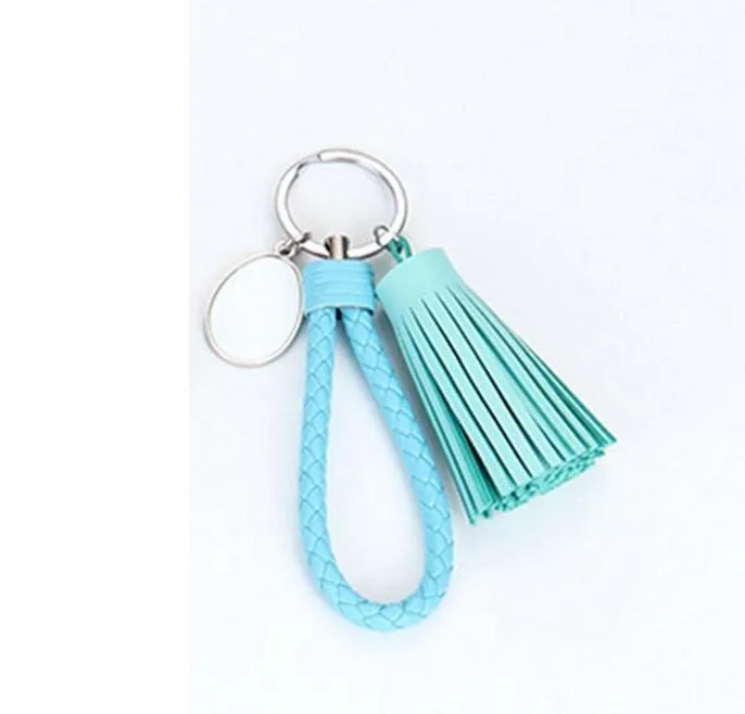 Sublimation Blank Tassel Keychain Pendant Heat Transfer Luggage Decoration Leather Keychains DIY Couple Key Ring