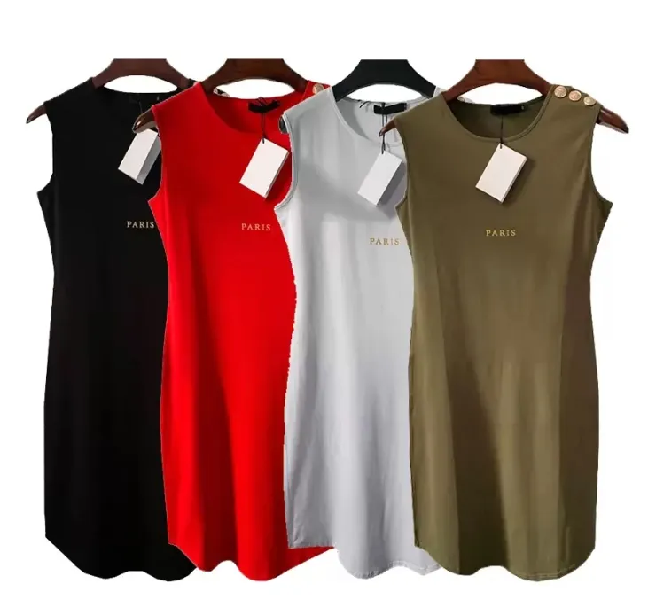 レディースサマードレスデザイナーカジュアルレタープリントドレス女性のためのシャムスカートノースリーブ女性服