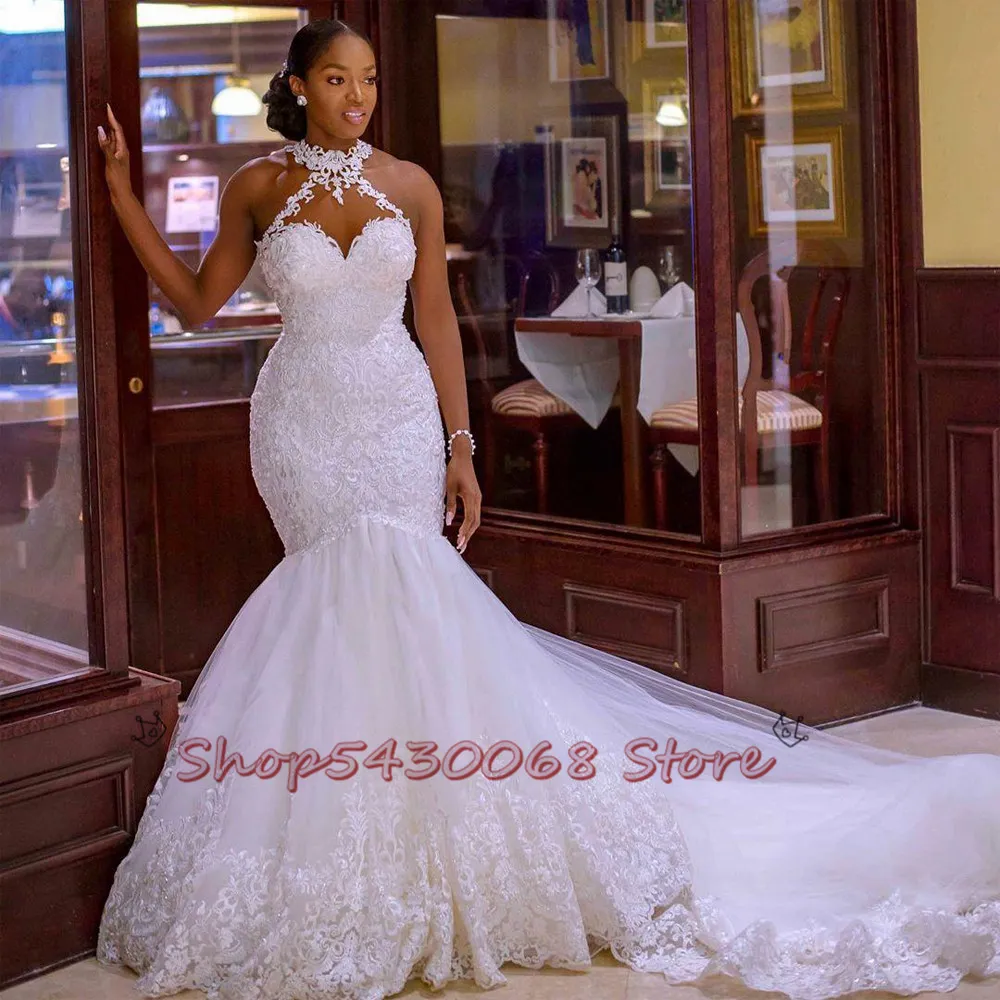 Arabe Aso Ebi Vintage dentelle perlée robes de mariée col transparent sirène robes de mariée Sexy pas cher robes de mariée 0413310x