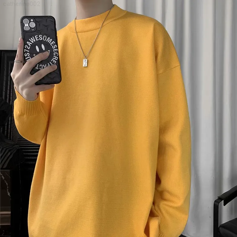 Korean Style Oversize Sweater Men's Casual Solid Color Sweater Turtleneck Pullover Sweater Thick Warm Basic Shirt Spring Autumn G22801