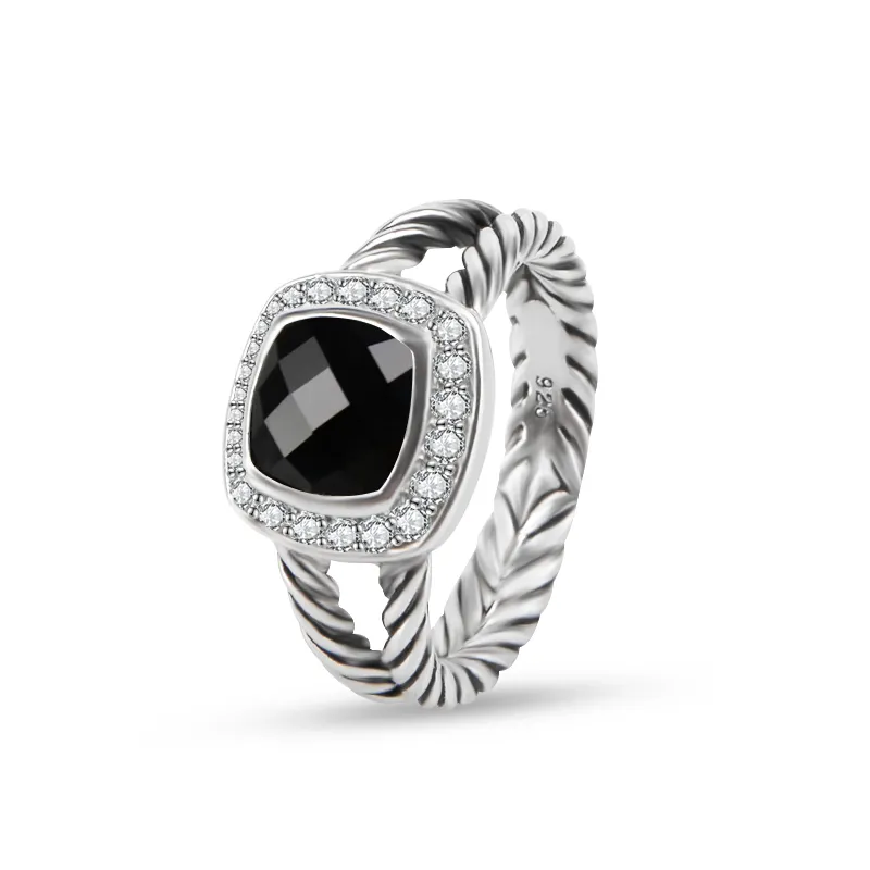 Bükülmüş tel halkalar prizmatik siyah halkalar kadın moda gümüş kaplama mikro elmaslar moda çok yönlü stiller