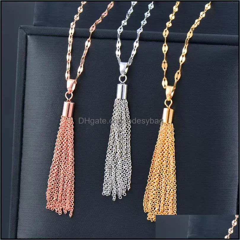 pendant necklaces fashion rose gold silver color tassel stainless steel necklace for women jewelry 2022 choker accessories 851