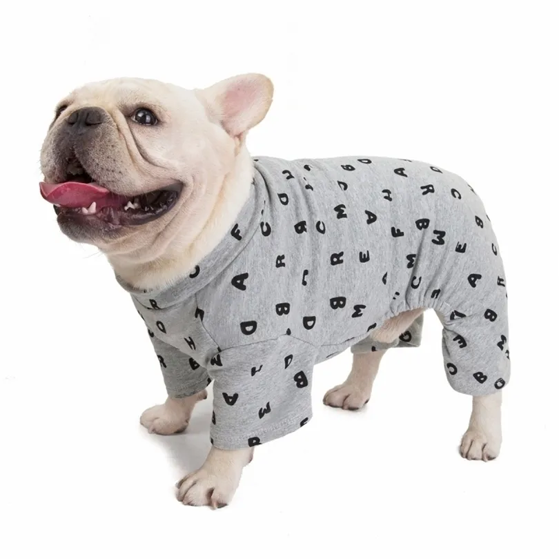 Pijamas para perros de algodón Mono Pug Bulldog francés Ropa Schnauzer Ropa para mascotas Traje general Caniche Bichon Perro Pijama Pijama 210401