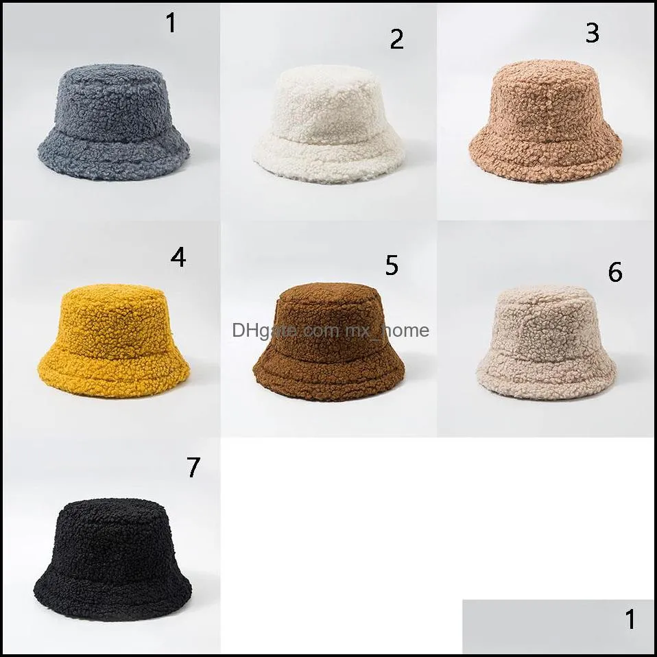 winter bucket hat lamb faux fur girls warm hats thickened plush fisherman hat 2021 casual caps kids gift 7 colors z2347