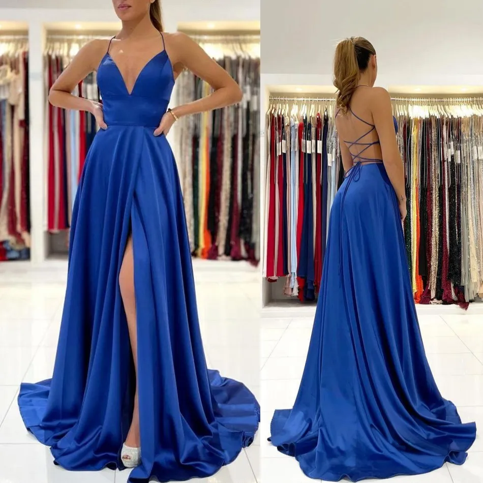 Vestidos de dama de honor con abertura alta sin espalda sexy 2022 Nuevos vestidos de fiesta simples con tirantes finos Vestidos de fiesta de dama de honor de talla grande BC9431