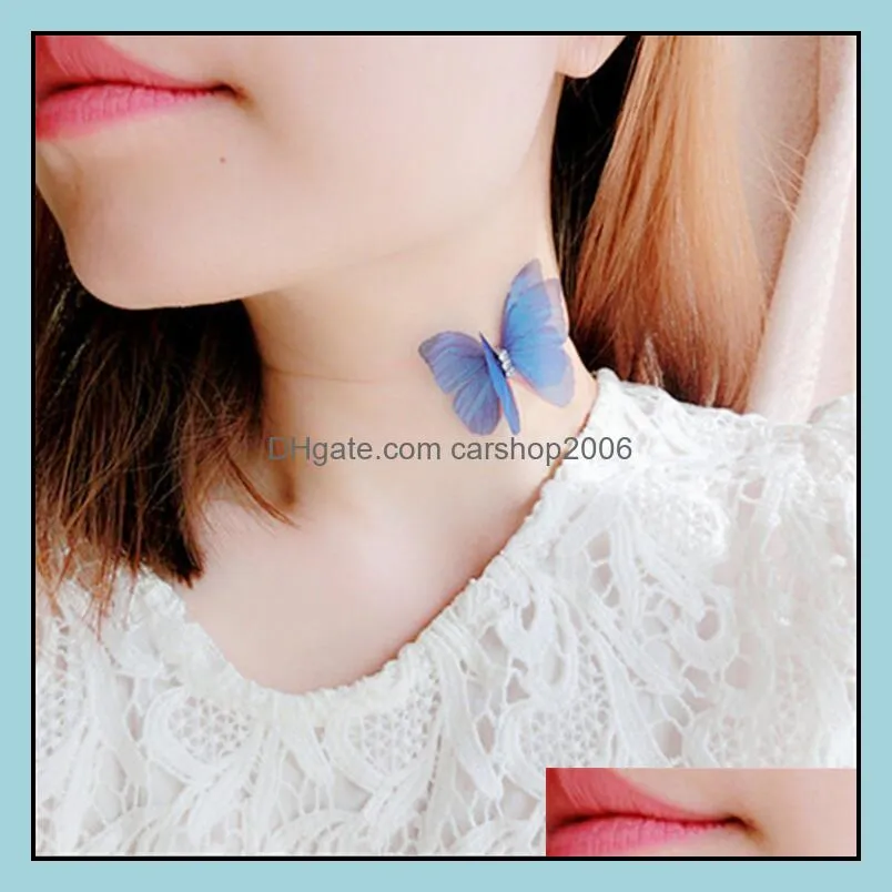 Pendentif Colliers Pendentifs Bijoux Collier Papillon Ailes Gossamer Cristal Simation Double Papillons Ligne Transparente Invisible Clavicl