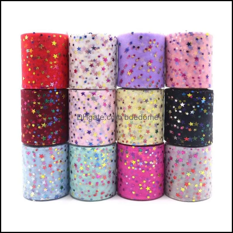Fabric And Sewing Home Textiles Garden Laser Sequin Glitter Tle Rolls Lace Exquisite Polyester Sparkling Ribbon Trim F Dhw