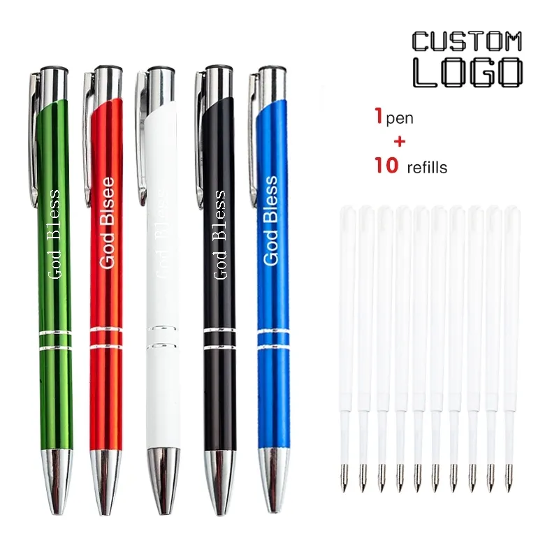 1 10 REFILL LASERGRAVING BADGE Metal Ball Point Business Advertising Office Signature School Student Writing Pen 220613