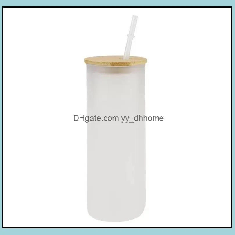 12oz 16oz 25oz mug straight blank sublimation tumblers frosted clear transparent coffee glass cup tumblers with bamboo lid and straw