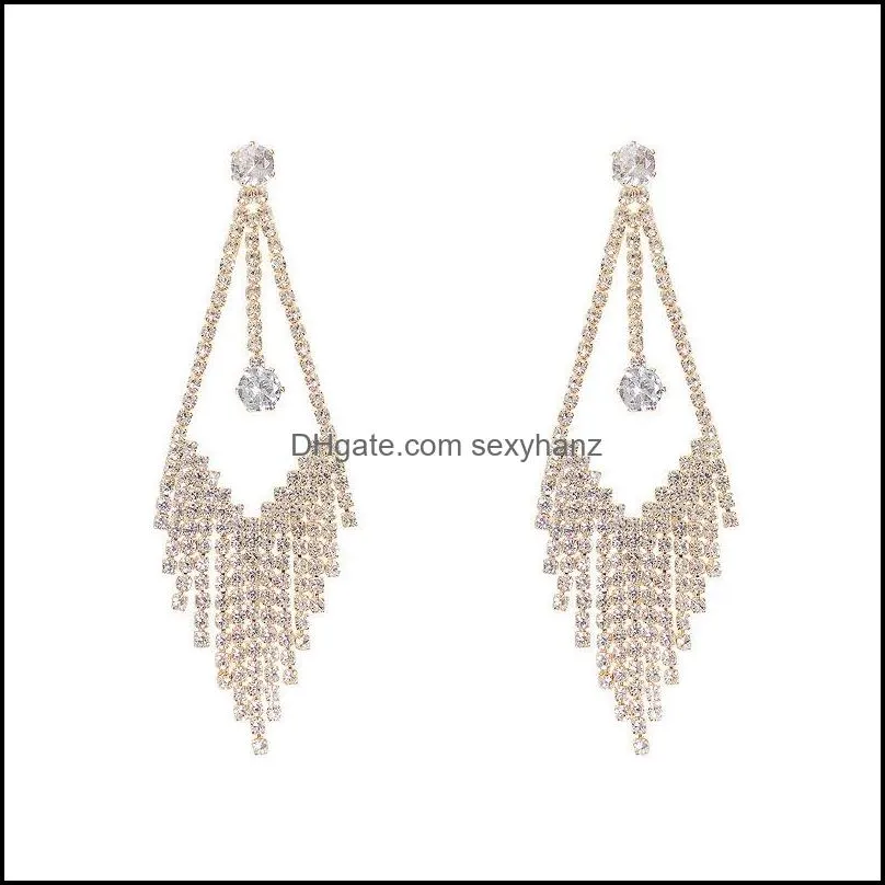 Vintage Fashion Full Diamond Tassel Drop Pendant Earrings For Women Korean Fashion Earring Birthday Party Daily Jewelry Gifts