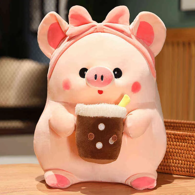 Kawaii Pink Pig Cuddly Toy Boba Pig 소프트 인형 베개 ldren 장난감 생일 크리스마스 선물 Girl J220729