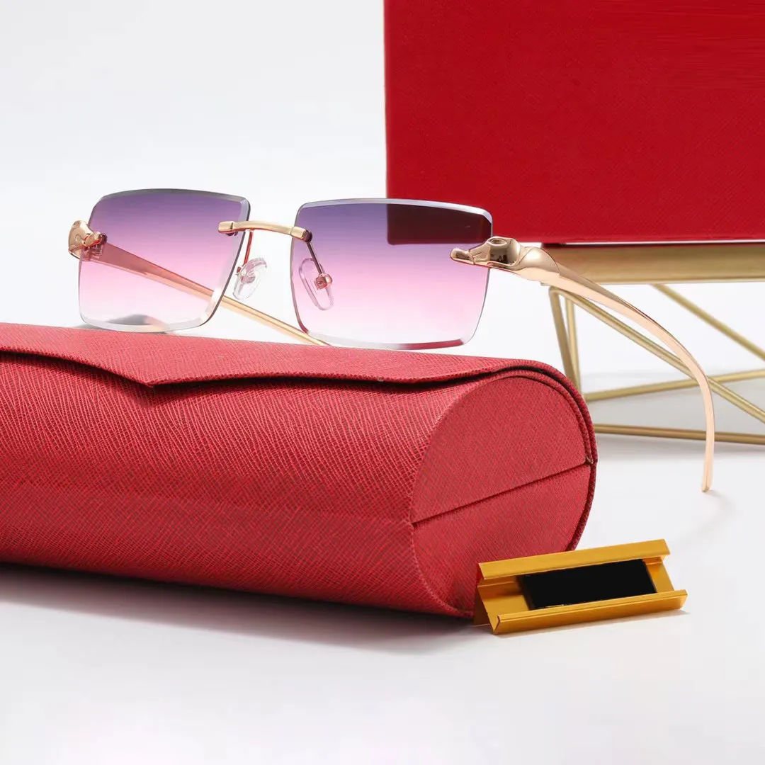 Óculos de sol rosa Designer de designers de gama óptica C sombra de pantera de pantera de sol para feminino sem feminina moda retro marca de luxo metal gravando óculos