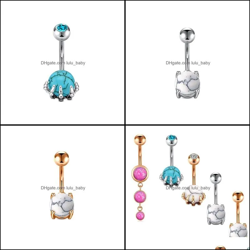 5pcs 316l surgical steel belly button rings 14g navel curved barbell stone inlaid women girls body piercing jewelry set