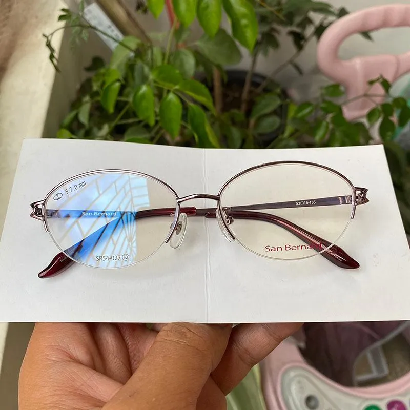 Monturas de gafas de sol de moda para mujer, marca japonesa, gafas de Metal para lectura/miopía/progresiva violeta, media montura ovalada