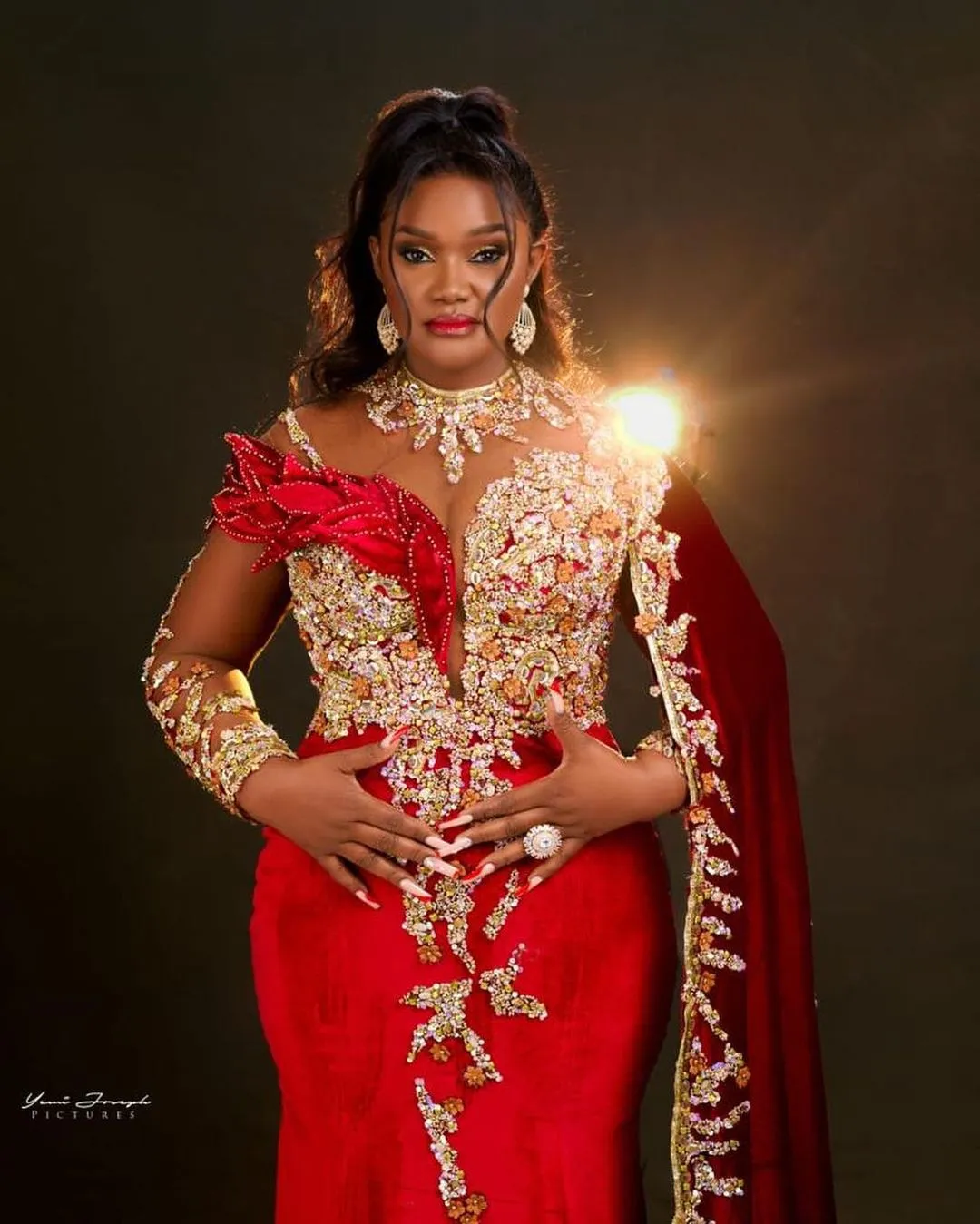 red and gold 2 piece prom dress Custom Made Beaded Red Halter Two Piece Prom Dresses ,Formal Dresses –  abcprom main image 0