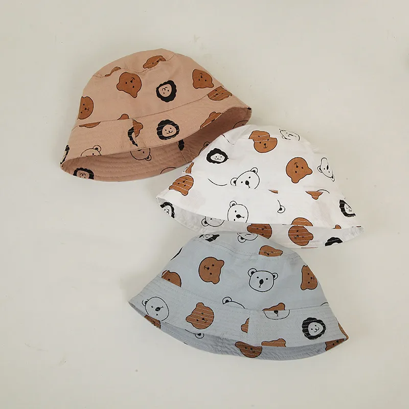 Fashion Bear Print Children Fisherman Caps Baby Girl Boy Cotton Panama Hat Summer Outdoor Sunshade Kids Emmer Caps voor 2-6y 220611