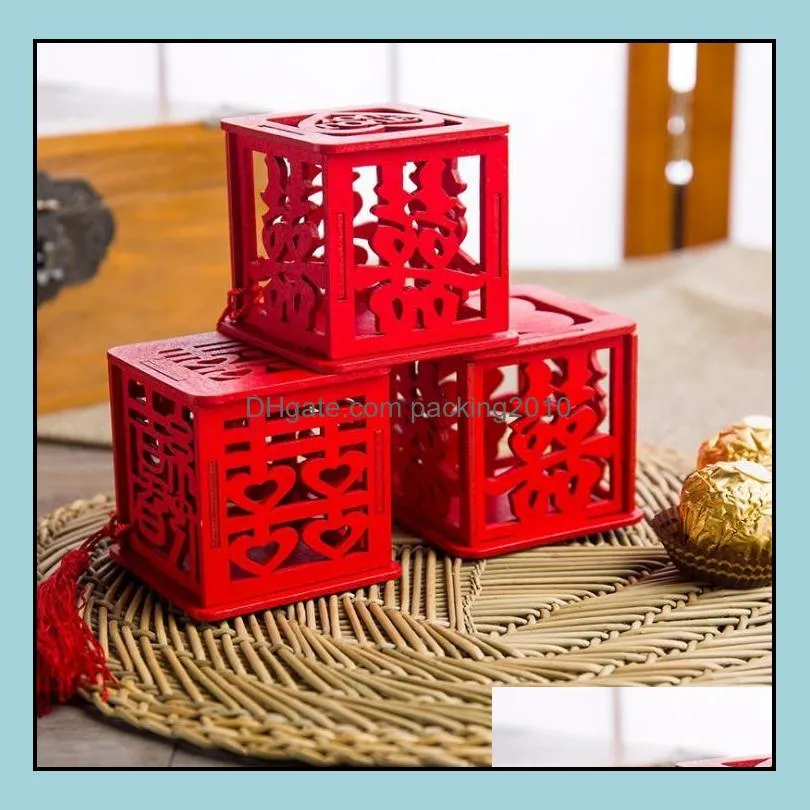 chinese style vintage novelty red square wooden love wedding candy boxes gift party favors sugar supply sn1012