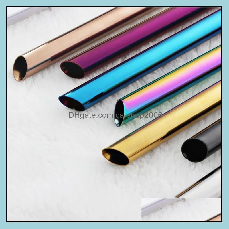colorful stainless steel straw oblique cut milky tea drink straw 12mm smoothie drink straw eco barware