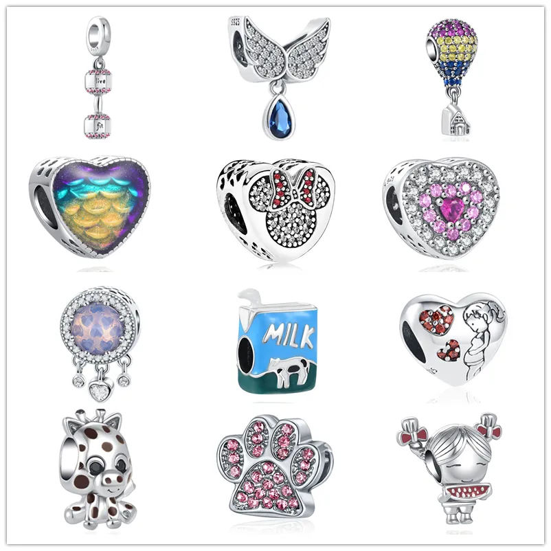 925 Silver Charm Beads Dangle New Butterfly and Rose Clear CZ Stones Skull Bead Fit Pandora Charms Bracelet DIY Jewelry Accessories
