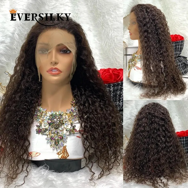 Perruques avant en dentelle italienne bouclée à l'eau brun foncé 100% cheveux humains 13x6 sans colle vague 5x5 fermeture à lacets ligne de cheveux naturelle femmes HD Transparent Full Lace