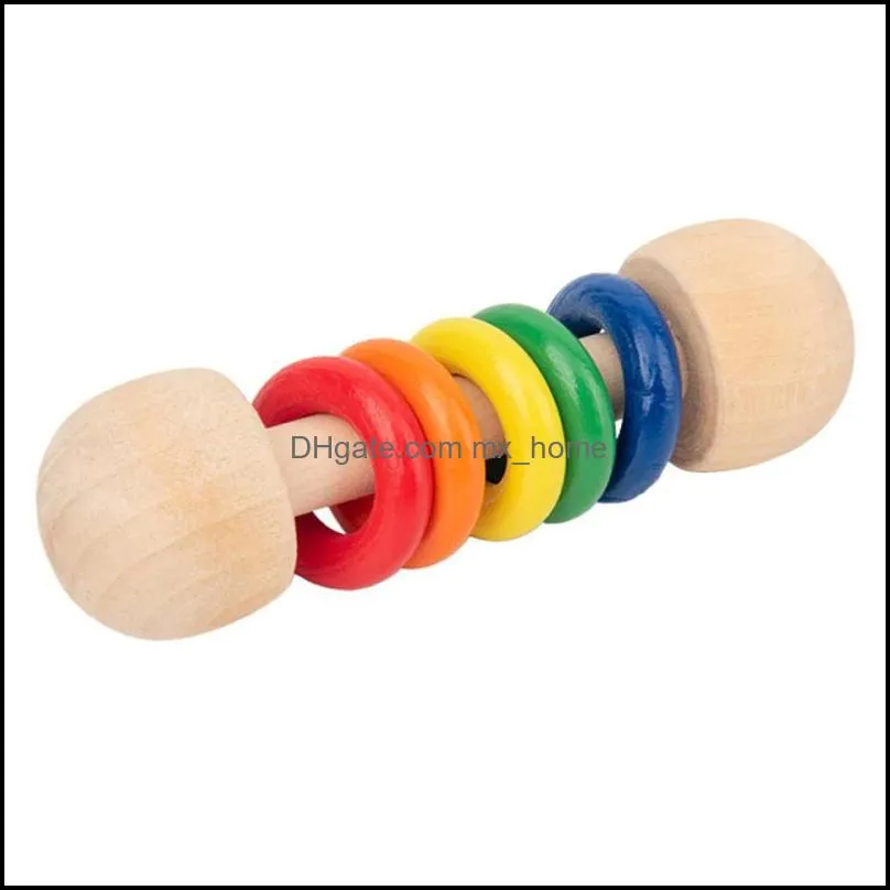 ins baby teethers toys teething natural wooden ring teether infant kids fingers exercise toy rainbow soother z5254