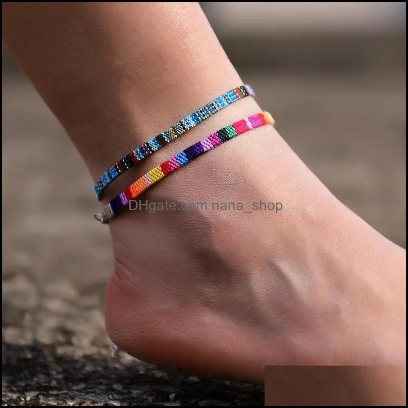 Bohemian Anklets for Men and Women 2pcs/set Handmade Rope Friendship Beach Barefoot Bracelet on the Leg Chain