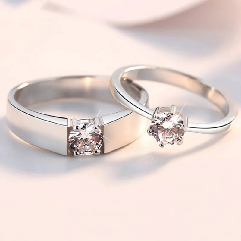 Myyshop Coppia di anelli in argento sterling con diamanti Fashion Simple Zircon Pair Ring Jewelry CT001