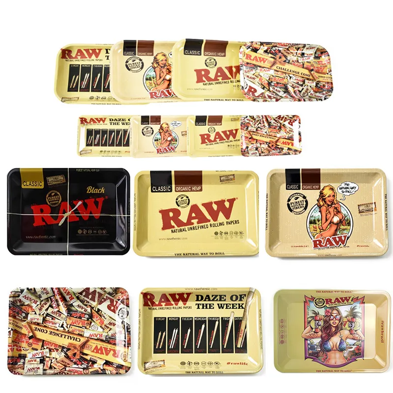RAW Cartoon Rolling Metal Smoking Tray Cigarette Tobacco Plate 180*125*15mm Size HandRoller Roll Case For Roller Tobacco Grinder Smoke Accessory