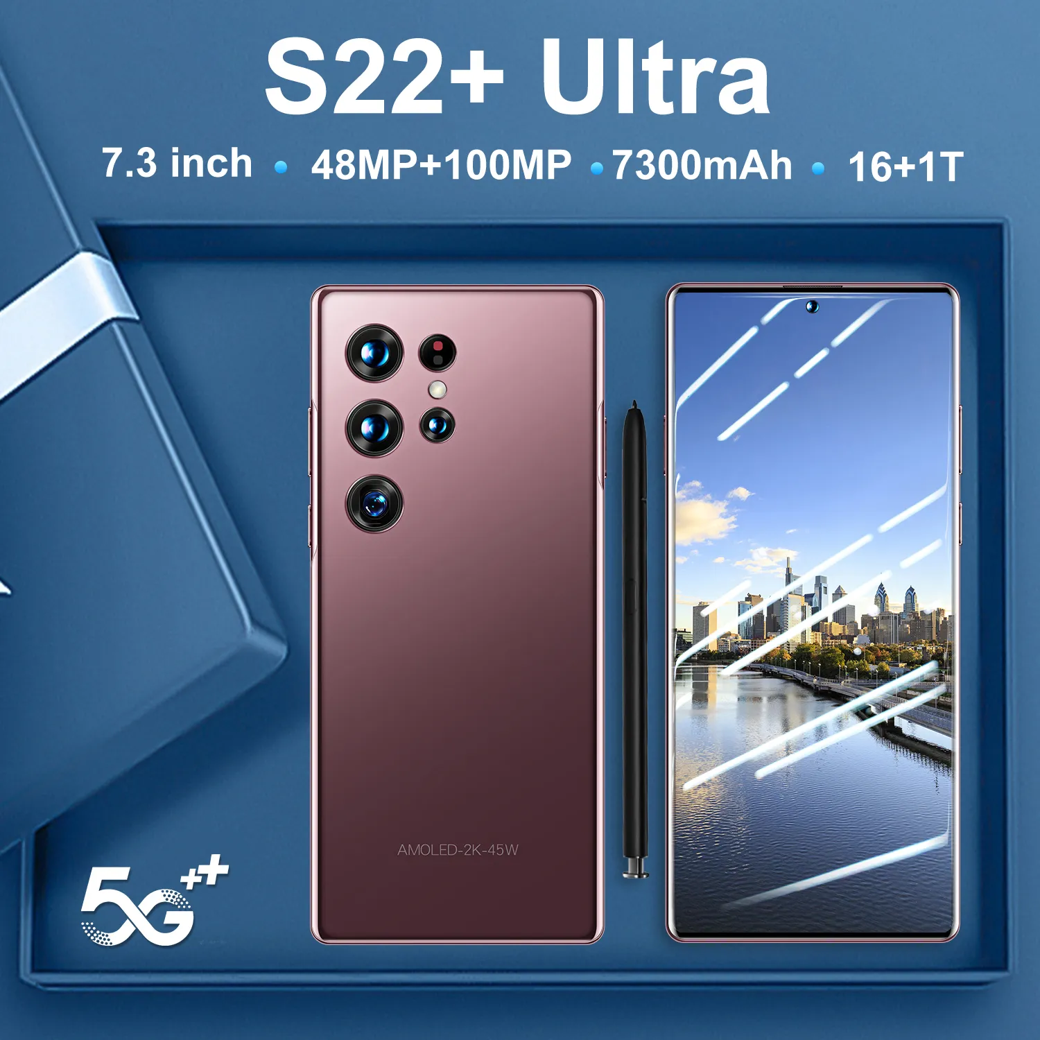 S22+Ultra Celular Global Version 5G Smartphone 16GB+1TB ROM 7.3 Inch 4G Andriod Mobile Phones Unlocked Celulares 7300mAh Phones