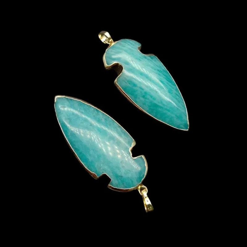 Pendant Necklaces 2 Pcs Natural Amazonite Arrow Head Shape With Electroplated Stone Charm Woman Jewelry