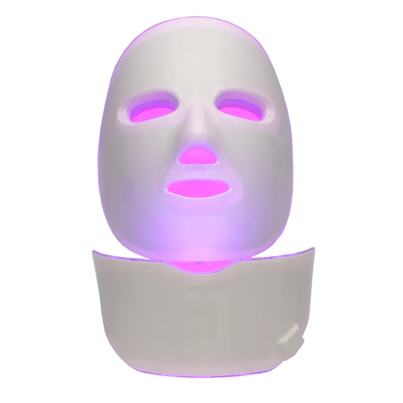 Maschera facciale in silicone di bellezza LED PDT elettrico Fotone Scudo ringiovanente per la pelle 2 parti trattamento collo e viso cura della pelle Masker 7 colorato