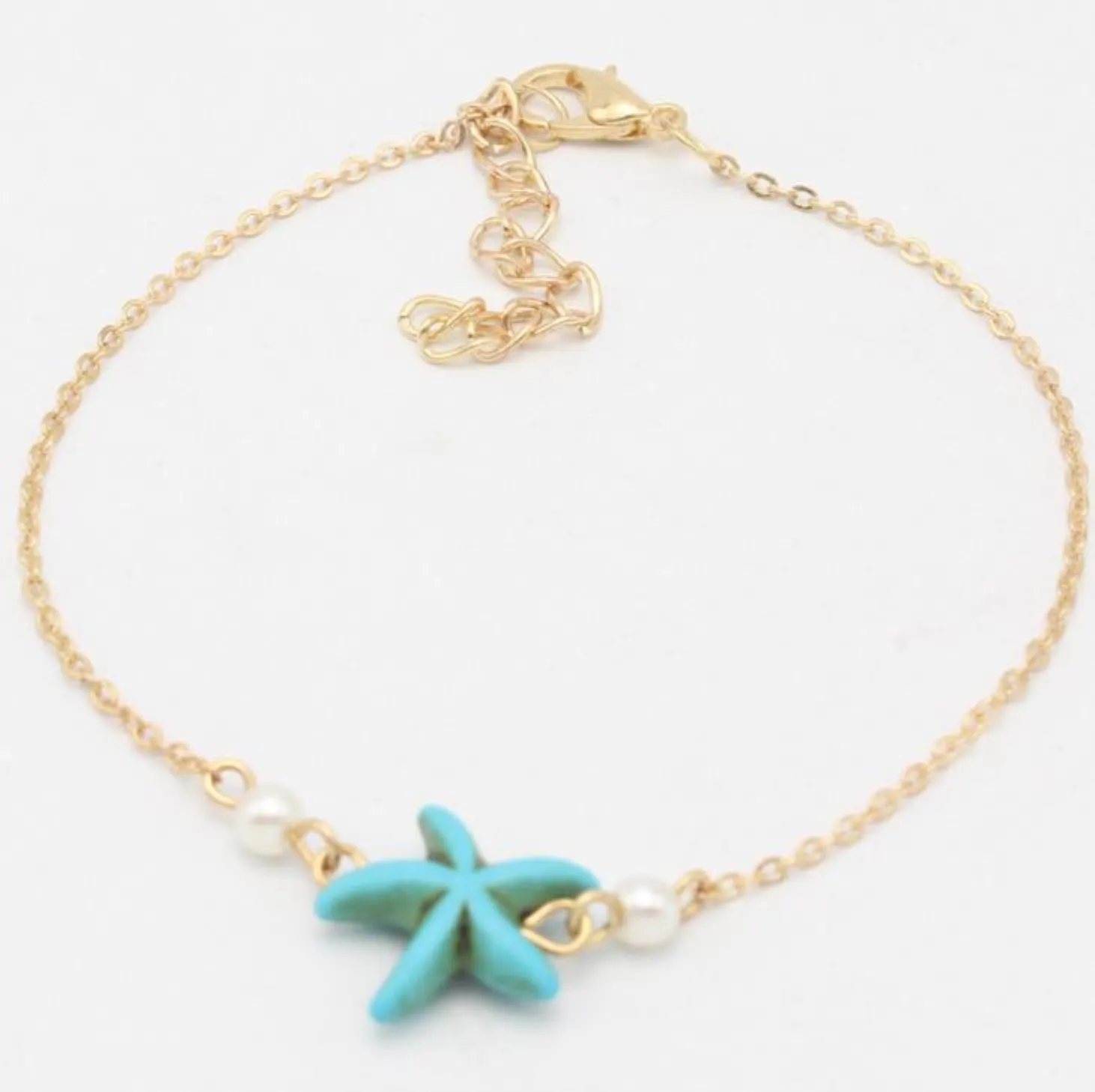 Simple Gold Indian Anklet Designs Pearl Anklet Bracelets For Women Ladies Fake Turquoise Starfish Anklets Jewelry Freeshipping
