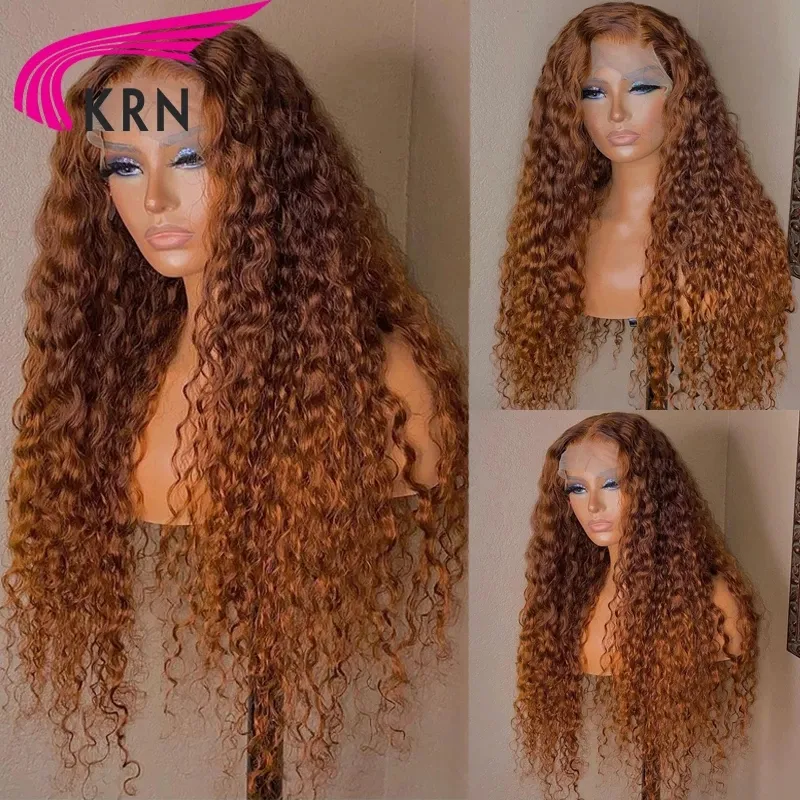 Medium Brown Color Curly Wigs For Black Women Brazilian Simulation Human Hair Long Deep Wave Synthetic Lace Front Wig Natural Hairline