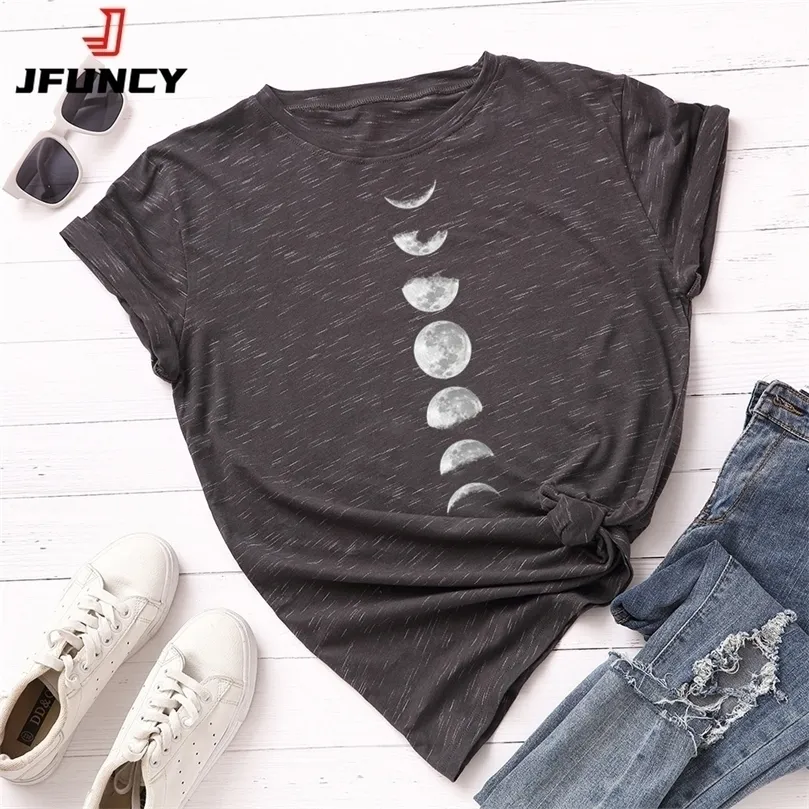 Jfuncy Oversized Women T Shirt Harajuku Moon Tryckt Grafisk Tshirts Kvinna Kortärmad Bomull Toppar Sommar Kvinna Tee Shirts 220408