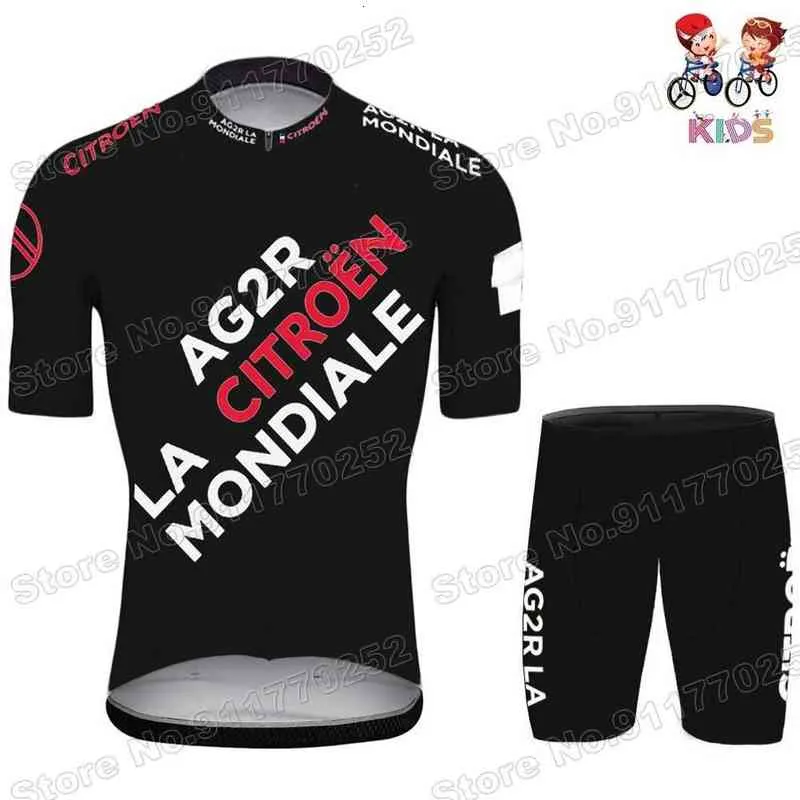 2021 Black Kids Ag2r Cycling Jersey Sets Boys Girls Cycling