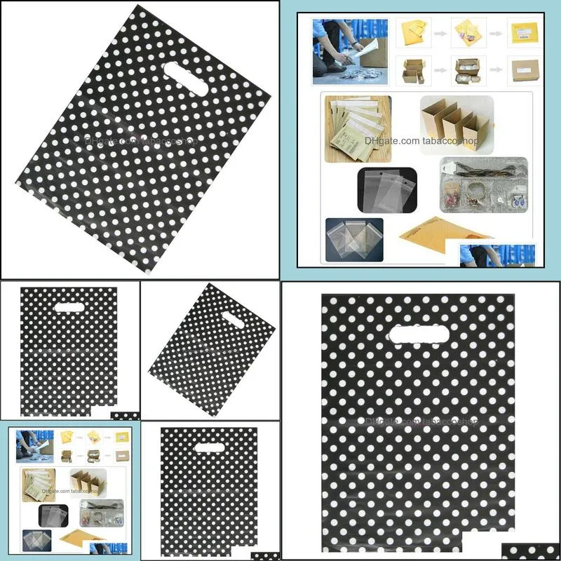 50pcs/lot Round Dots Black Plastic Gift Bag 25x35cm Jewelry Boutique Packaging Bags Plastic Shopping Bags With Handle