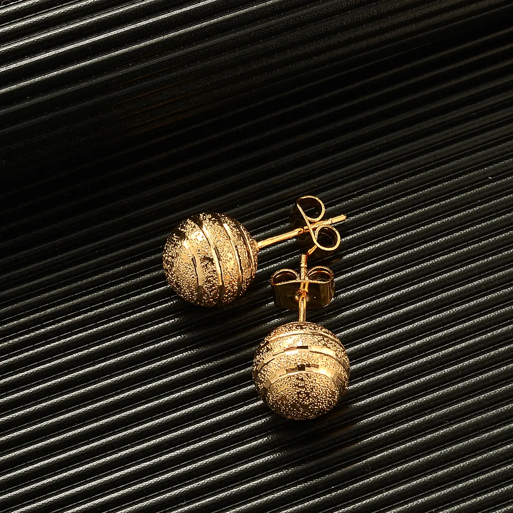 18K Gold Plated Ball Stud Earrings Large Round Beads Simple Stunning with Screw Back Frosted Design for Women