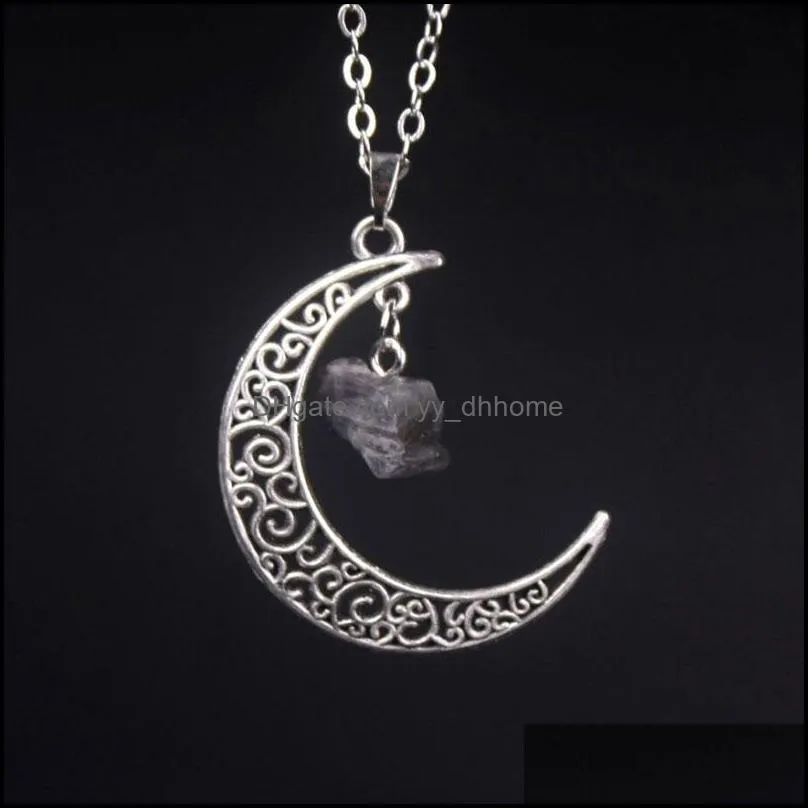 irregular natural original stone crystal quartz style moon shape pendant necklaces with 18inch link chain for women men girl jewelry