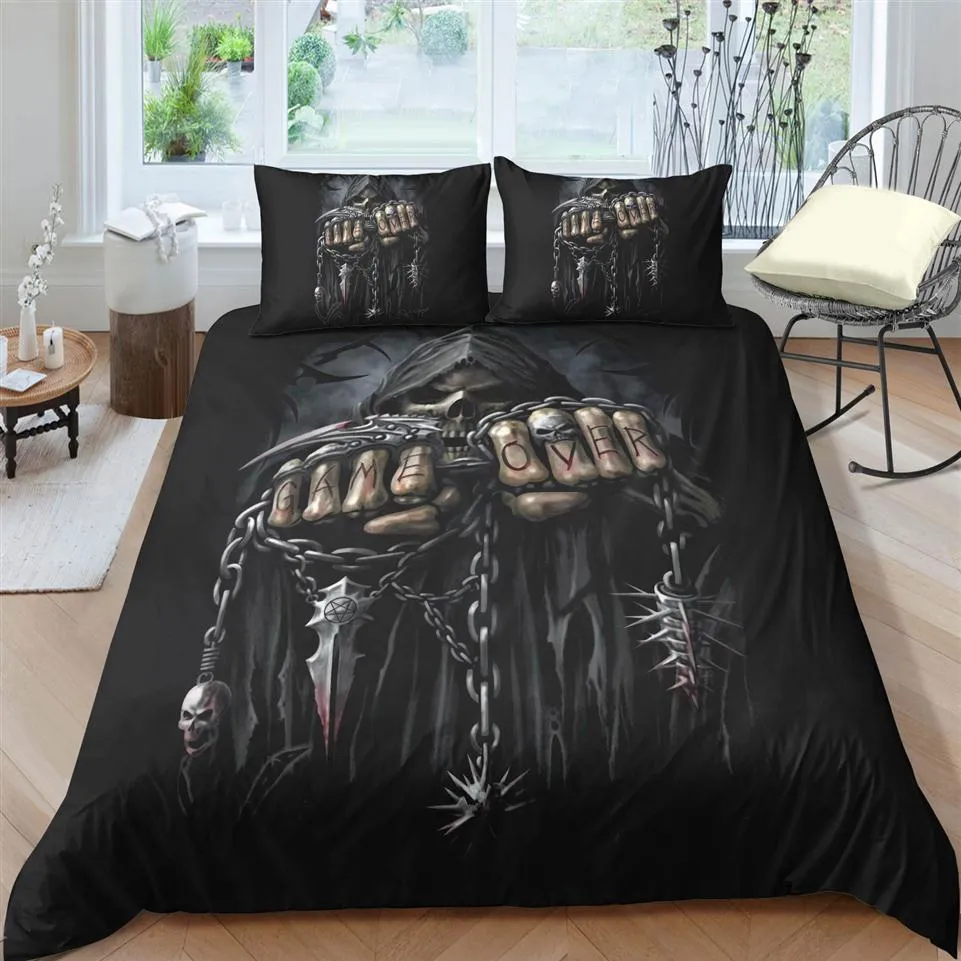 Black Grim Reaper Bedding Set King Size Scary Comfortable 3D Duvet