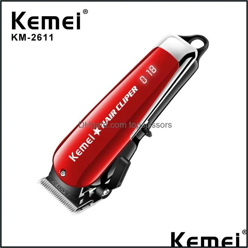 In stock!!Kemei Professional Hair Clipper Electric Cordless Hair Trimmer LED KM-2611 Hair Clipper Carbon Steel Blade Hairdressing