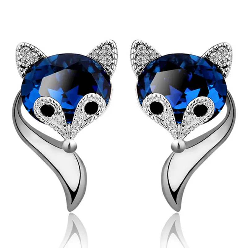 18K Gold Sapphire Fox Crystal Sapphire Stud Earrings For Women