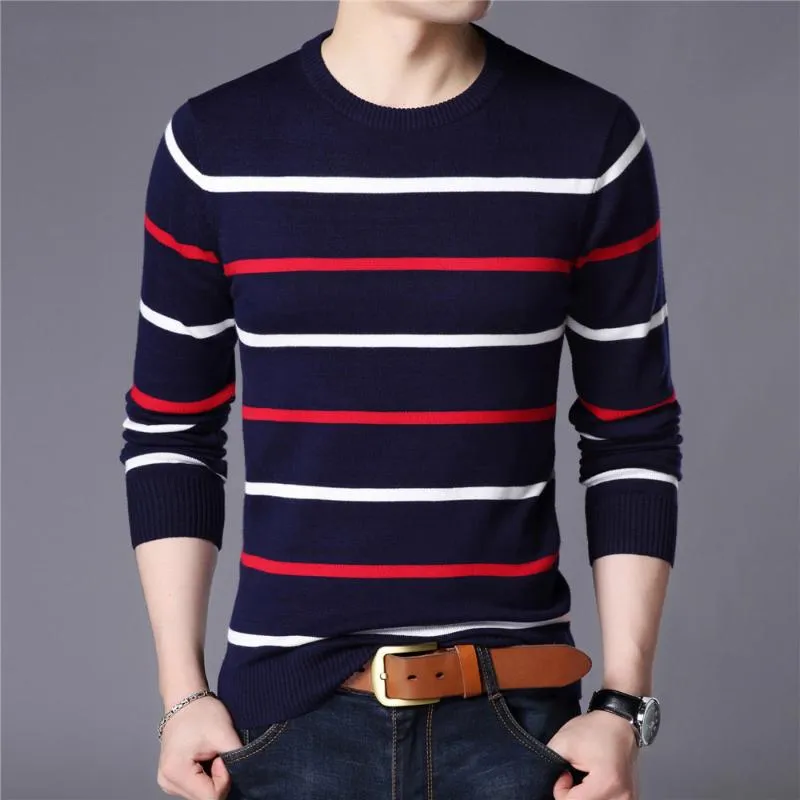 Maglioni da uomo Primavera Autunno Maglione Uomo Moda Casual A righe lavorato a maglia O Collo Pull Homme Maglieria in cotone Pullover AbbigliamentoUomo