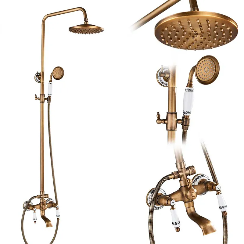 Antique Brasss ORB Shower Faucet 8" Rainfall Showerhead Wall Mounted Handshower and Shelf with High Quality Brass