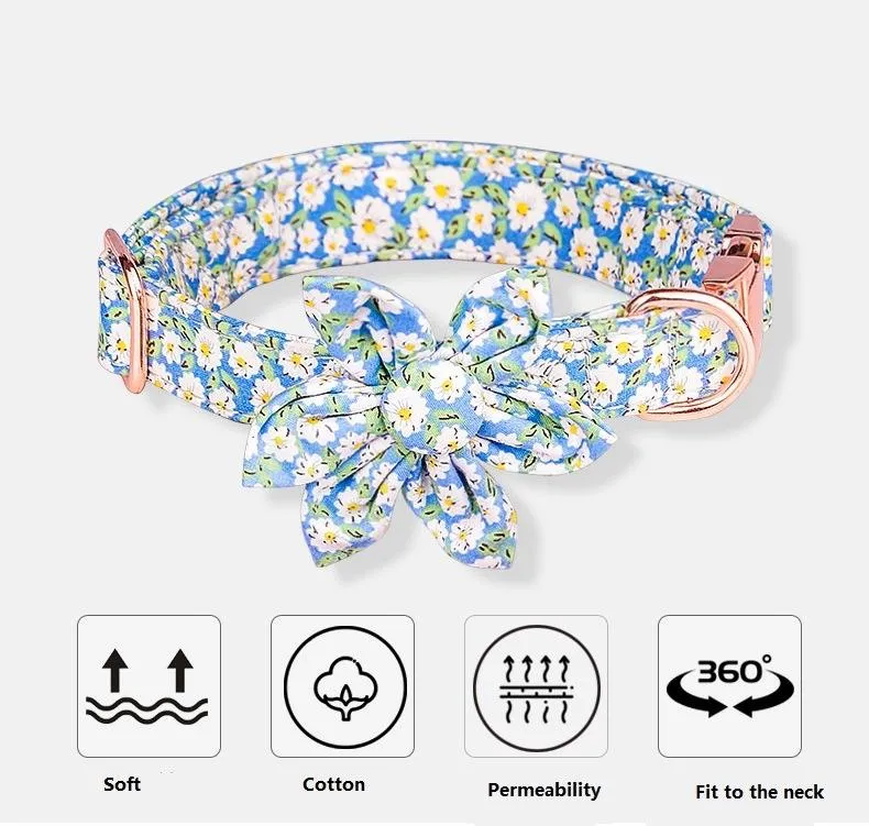 Flower Girl Dog Collars Sunflower Fabric with Safety Metal Buckle DIY ID name tag Adjustable Floral Pattern Pet Collar for Puppy Small Medium Large Dogs