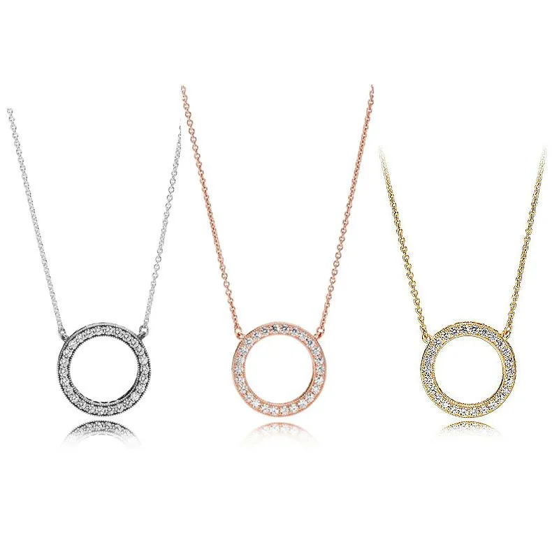 nieuwe kwaliteit sterling zilveren ketting zd diamant ronde rose gouden hanger pandora stijl kristallen ketting vrouwen mode-sieraden