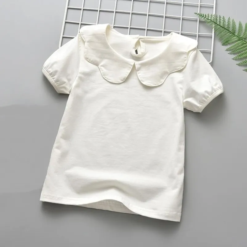 Été Filles T-shirts À Manches Courtes En Coton T-shirt Col Claudine Bébé Toddler Fille Blouse Chemise Enfants Tops Vêtements Pour Enfants 220620